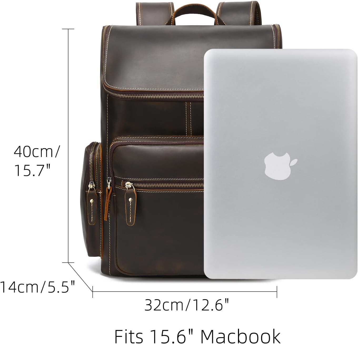 Mens Full Grain Genuine Leather Backpack, Vintage Rucksack Bag Fit 15.6 Laptop, Business Hiking Travel Overnight Shoulder Daypacks - Brown